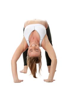 Young caucasian woman exercising yoga