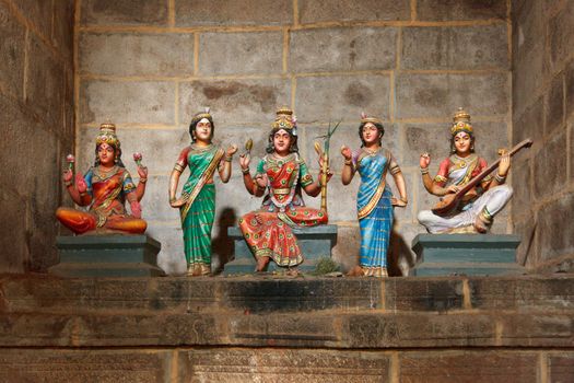 Hindu goddesses Parvati, Lashmi and Saraswati statues in Tock temple. Tiruchirappalli, Tamil Nadu, India