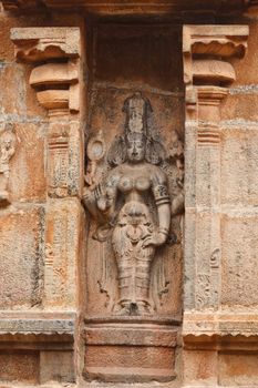 Bas reliefes in Hindu temple. Brihadishwarar Temple. Thanjavur, Tamil Nadu, India