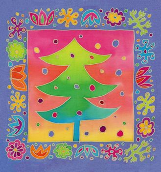 violet batik christmas tree with flower frame