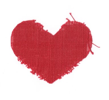 red linen valentine heart on white background