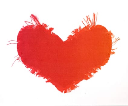 red silk valentine heart on white background;