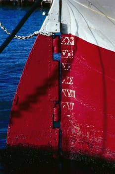 Rudder of a ship in harbor