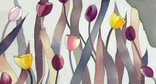 Image of my artwork with a tulips on grey background 