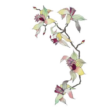 Image of my artwork with a orchid branch isolated on white background