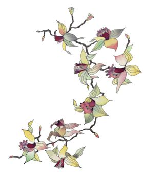 Image of my artwork with a orchid branch isolated on white background