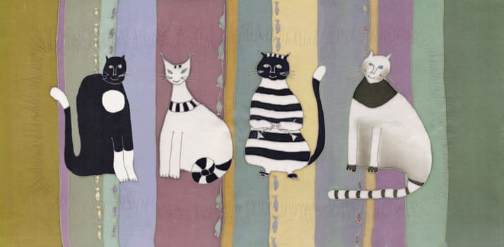 Image of my artwork with a cats on striped background