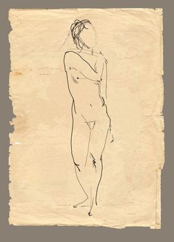 drawing standing model in oldfashioned style