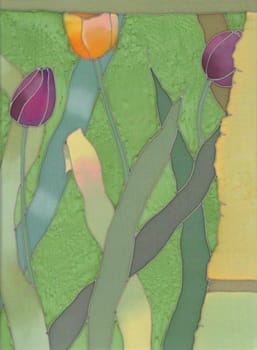 Image of my artwork with a tulips on green background