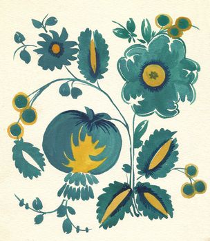 water-colour russian traditional flower pattern