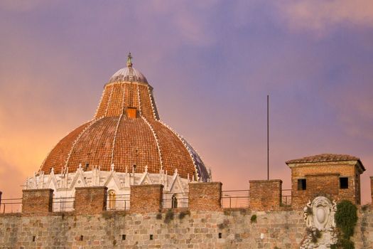 View of Baptistery from outside Pisan Walls, Piazza dei Miracoli, Italy