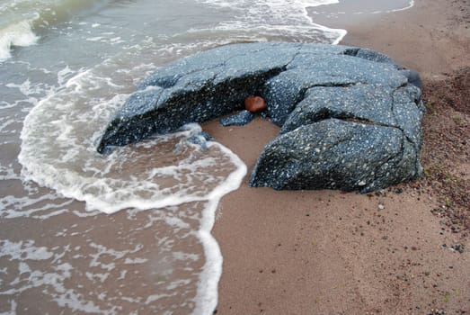 Waves beating stone on the cost of Baltic sea