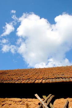 A view of old roof made of clay tiles