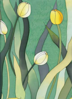 Image of my artwork with a tulips on green background 