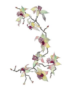 Image of my artwork with a orchid branch isolated on white background