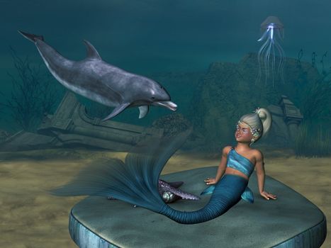a little Mermaid with a dolphin