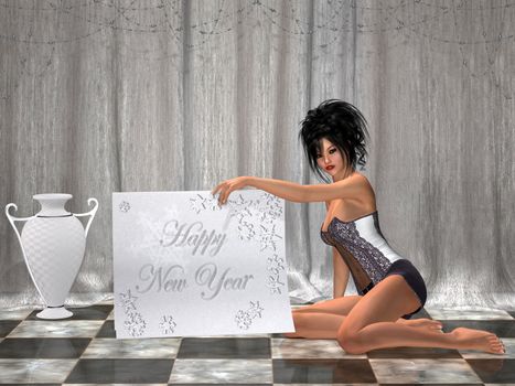 a pretty young woman presents the new year