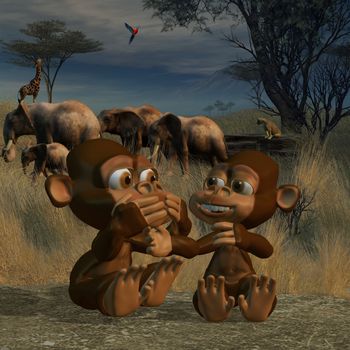 two smiling monkey on a safari trip