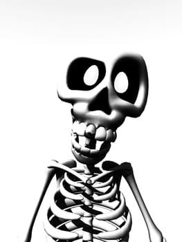 Close up of a cartoon looking skeleton.