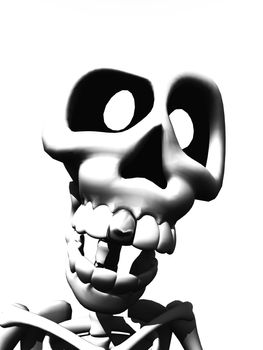 Close up of a cartoon looking skeleton.