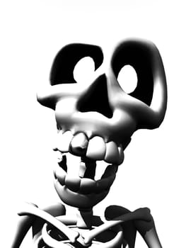Close up of a cartoon looking skeleton.
