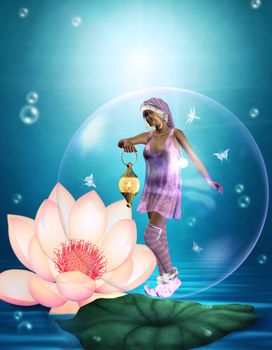An elf is sleepwalking into a soap bubble
