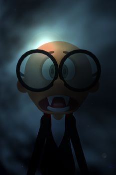 A close up of a cartoon vampire.