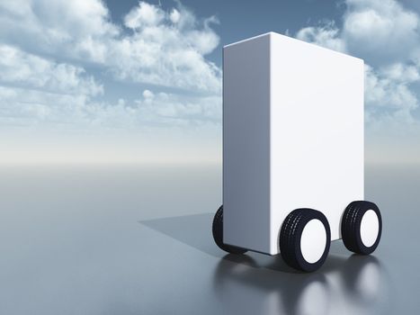 white box on wheels - 3d illustration