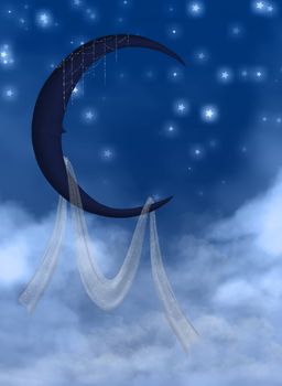 a moon sleeping in the night sky