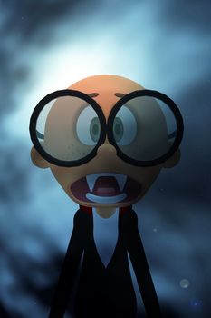 A close up of a cartoon vampire.