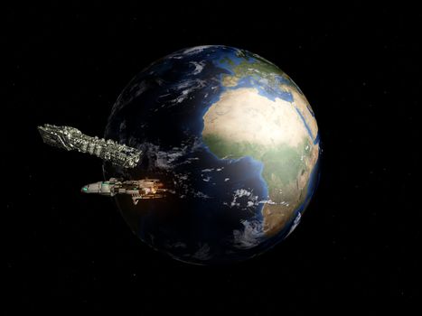 Spaceships remove from our earth in search of new worlds to