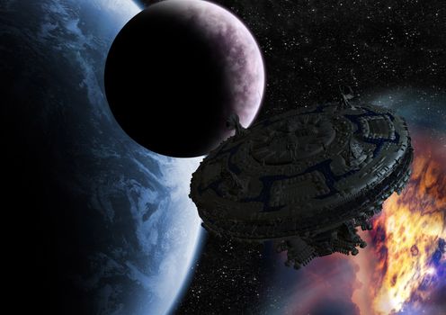 a spacecraft escapes from an exploding planet
