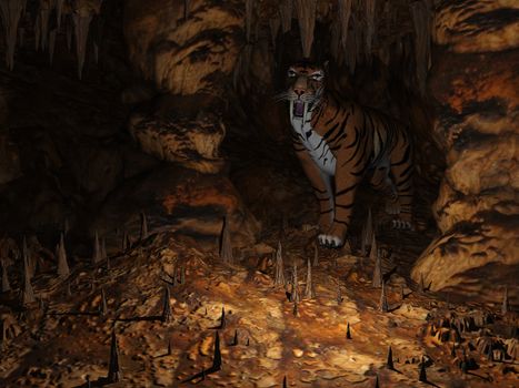 a saber-toothed tiger is hiding in a cave