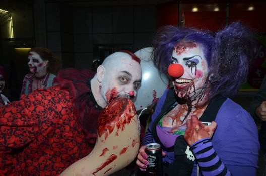 London - October 8: People Attending The Annual Zombie Walk London October 8th, 2011 in London, England.