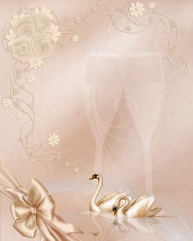 a beautiful wedding background with swans and flowers