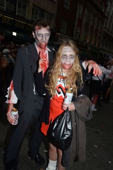 London - October 8: People Attending The Annual Zombie Walk London October 8th, 2011 in London, England.