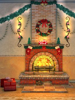 a wonderfully warm fire blazing in the Christmas fireplace