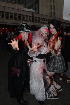 London - October 8: People Attending The Annual Zombie Walk London October 8th, 2011 in London, England.