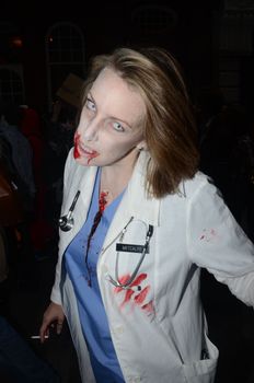 London - October 8: People Attending The Annual Zombie Walk London October 8th, 2011 in London, England.