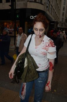 London - October 8: People Attending The Annual Zombie Walk London October 8th, 2011 in London, England.