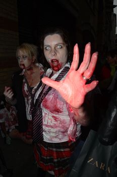 London - October 8: People Attending The Annual Zombie Walk London October 8th, 2011 in London, England.