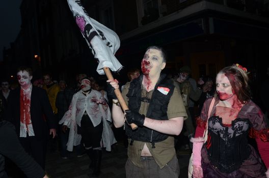 London - October 8: People Attending The Annual Zombie Walk London October 8th, 2011 in London, England.