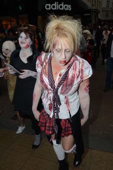 London - October 8: People Attending The Annual Zombie Walk London October 8th, 2011 in London, England.