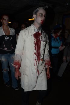 London - October 8: People Attending The Annual Zombie Walk London October 8th, 2011 in London, England.