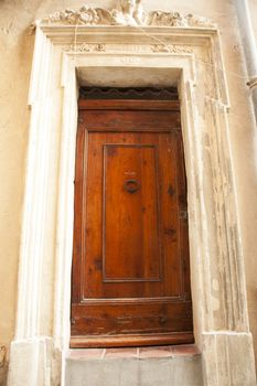 Large wooden door form low angle