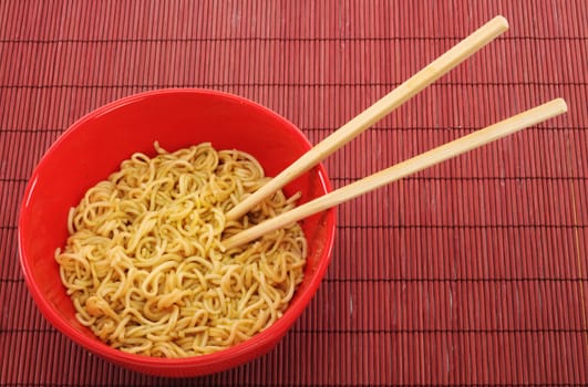 Bowl of instant noodles close up 