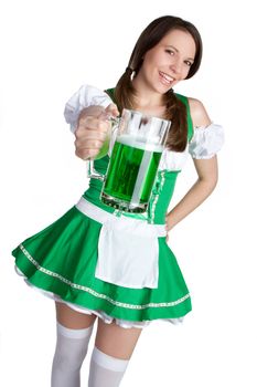 Irish woman holding green beer