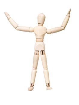 Drawing doll with arms raised isolated on white background