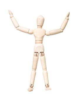 Drawing doll with arms raised isolated on white background