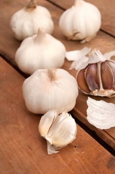 Garlic on Aged Wooden Table